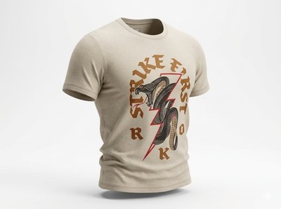 WWE Randy Orton Strike First Viper Bolt RKO T-Shirt Tan