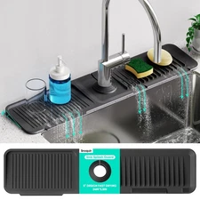 24 Inch Longer Faucet Mat for Kitchen Sink, 5° Slope Fast Self-draining, Kitc...