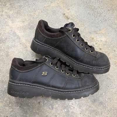 VTG 90s Y2K Skechers Jammers Oxfords Womens 7 Brown Leather Chunky Lug Shoes