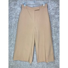 Zara High Waisted Wide Leg Crop Pants Womens Sz XL Tan Camel Stretch Office Work