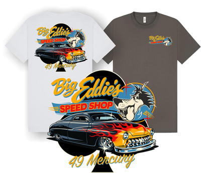 Big Eddie s Speed Shop 49 Mercury Hot Rod T-Shirt Retro Flame Design