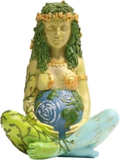 Mother Earth Statue, 7" Fertility Gaia Goddess Nature Pregnant Green 