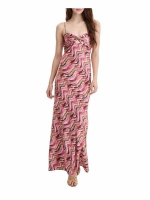 NWT Seni & Cade Satin Marble Print Maxi Dress   Pink Multi XS