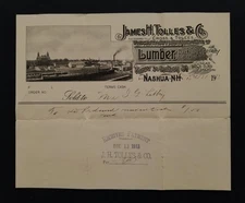1913 antique JAMES H TOLLES nashua nh LUMBER packing boxes BILLHEAD Quincy St