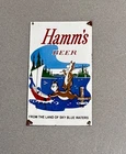 VINTAGE 12” HAMMS BEER BEAR PORCELAIN SIGN CAR OIL GAS MOTORCYCLE TRUCK
