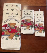 Vintage Teddy Bear Christmas Holiday Towel, Hand Towel, And Washcloth Set