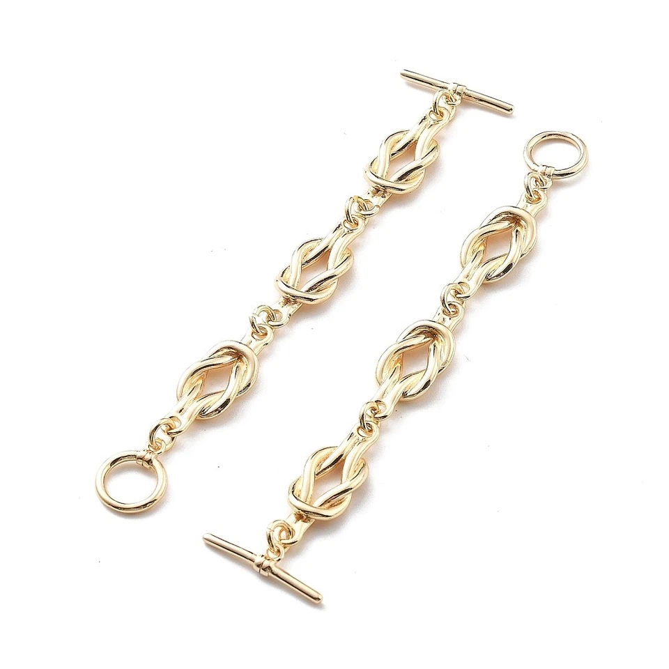 5x Brass Knot Toggle Clasps Gold Hooks Pendants for DIY Necklace Jewelry Making - Image 2 of 3