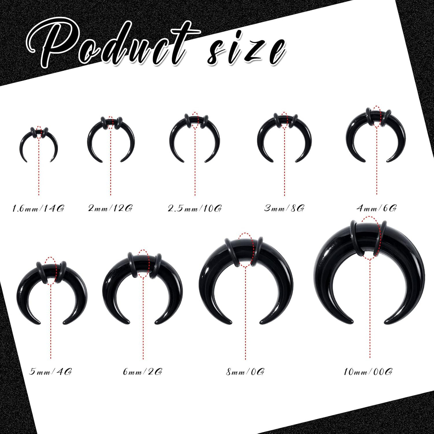 18Pcs Septum Stretching Kit 14G-00G - Pincher C Shape Buffalo Piercing Kit with