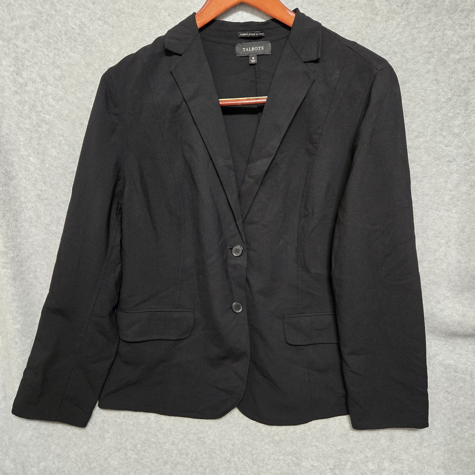 Talbots Italian Wool Blend Blazer Womens Size 18 Black Single Breasted Old Money