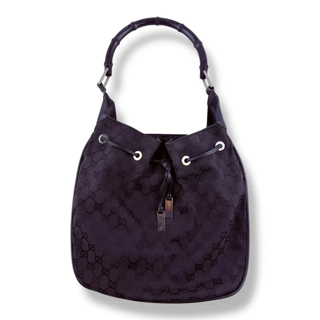 Gucci Bamboo Shoulder Black Monogram GG Handbag