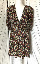 Zara Floral Flutter Tea Dress Elastic Waist Shoulder Pads Spring Summer Size M