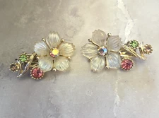 Amazing Vintage Selro Selini Flower & Rhinestone Clip-On Earrings
