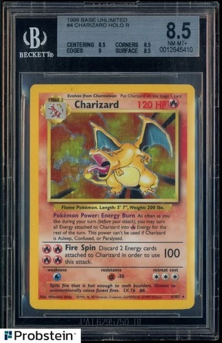 1999 Pokemon Base Unlimited #4 Charizard - Holo BGS 8.5 NM-MT+