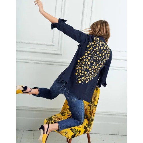 Boden Giacca Utility Ricamata Rubino Giallo Navy Floreale 10 Petite - Foto 10 di 10