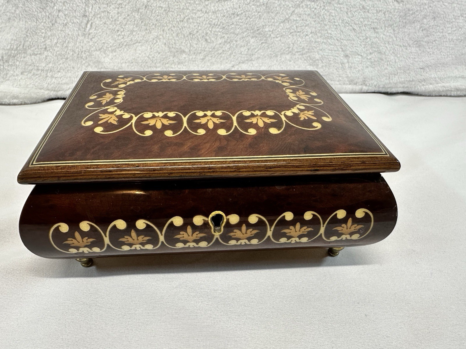 Vintage Reuge Swiss Music Box Sunrise Sunset Italian Inlay Wood Jewelry Box