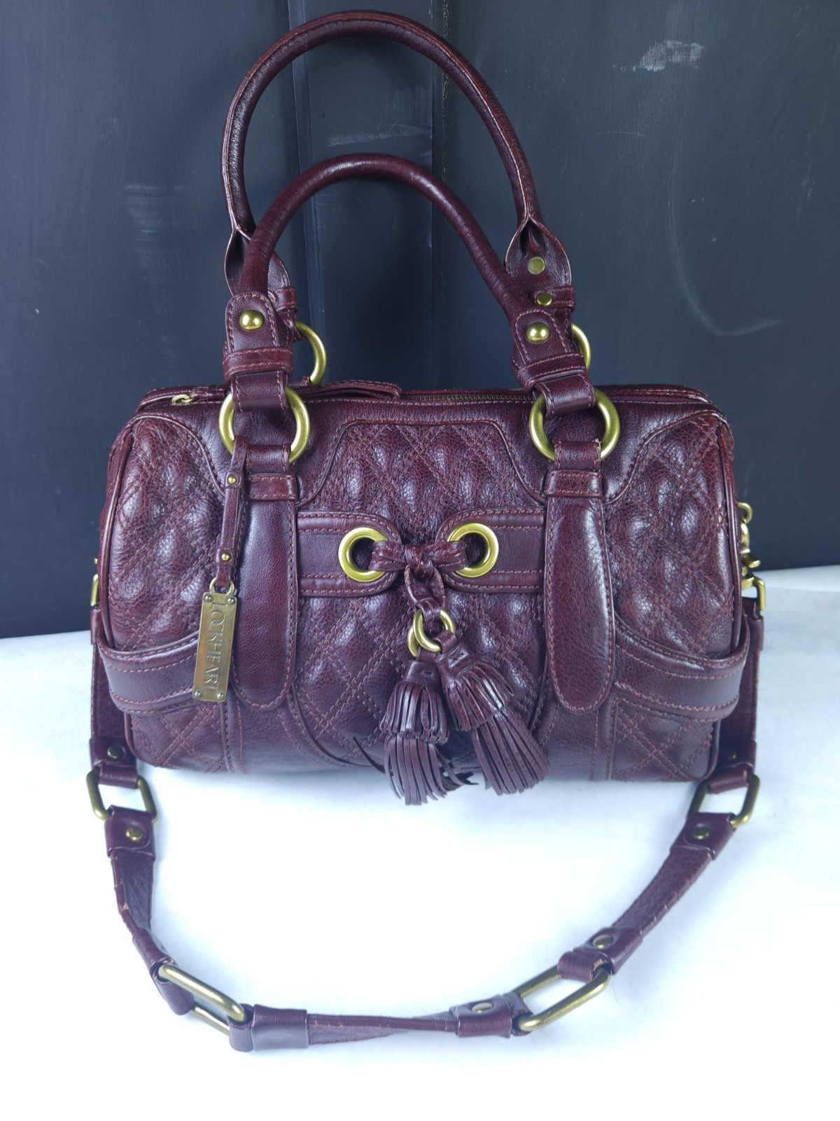 LOCKHEART Penelope Burgundy Quilted Leather Satchel Y2K Boho Crossbody Bag image 8