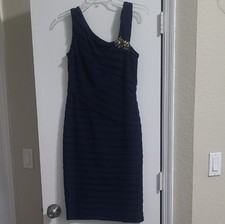 Xscape One Shoulder Navy Dress with Embellishment Size 10 New with Tags