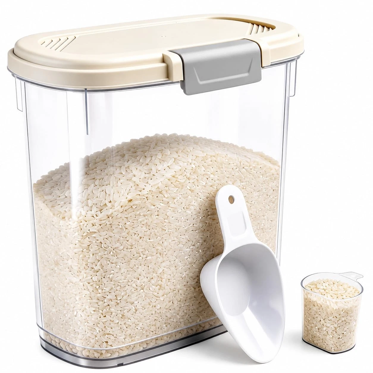 Large Rice Storage Container 1520 Lbs, Tall Flour Container with Scoop + Cup ...
