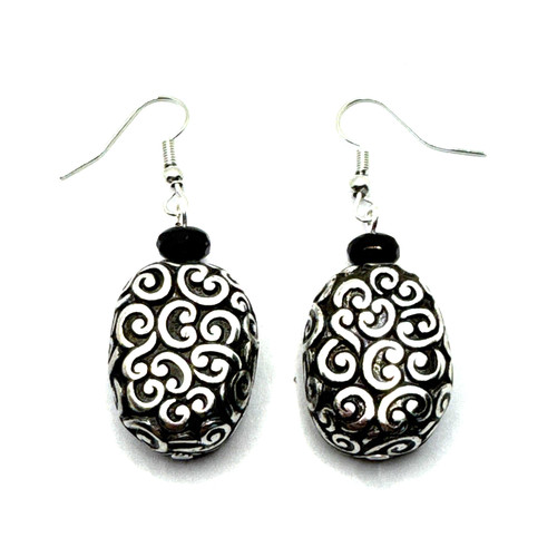 Brighton Full Moon Rising Black Beads Silver Custom Dangle Earrings