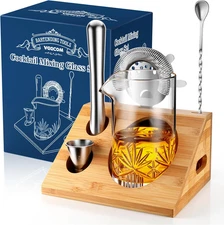 Cocktail Mixing Glass,  6 Piece Crystal Bar Mixing Glass Bartender Set with Bamb