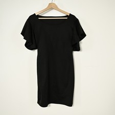 Womens 6 Little Black Pullover Polyester Knee Length Short Flutter Sleeve Dress