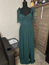 NWT Lulu’s Radiant Charisma Emerald ChiffonRuched Tie-StrapMaxiDress Large Green