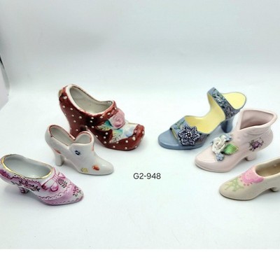 Vintage Miniature Porcelain Ceramic Shoes Set 6 Japan Germany Hand Painted