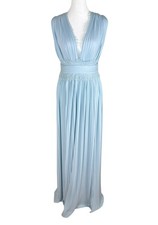 ASOS Design Blue Pleated Plunge Maxi Dress Lace Detail Slit Bridesmaid Size 8