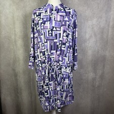 IBKUL Dress Womens Dress XL Purple Geometric Quarter Zip Waist Tie Preppy Active