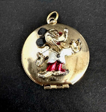 Mickey Mouse Locket Pendant Gold Plated 3D Painted Walt Disney Prod. Vintage 1"