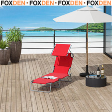 Folding Sun Lounger Lounge Chairs Reclining Sleeping Bed w/ Adjustable Sun Shade