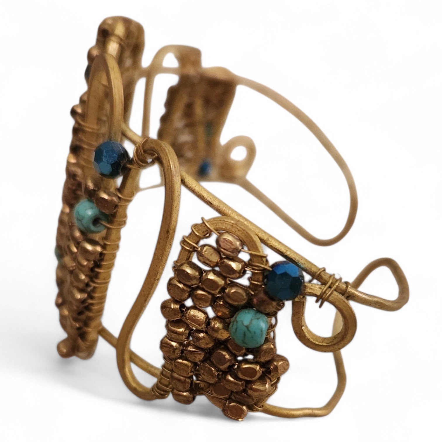 Artisan Solid Brass Wire Wrapped Cuff Bracelet Tu… - image 2