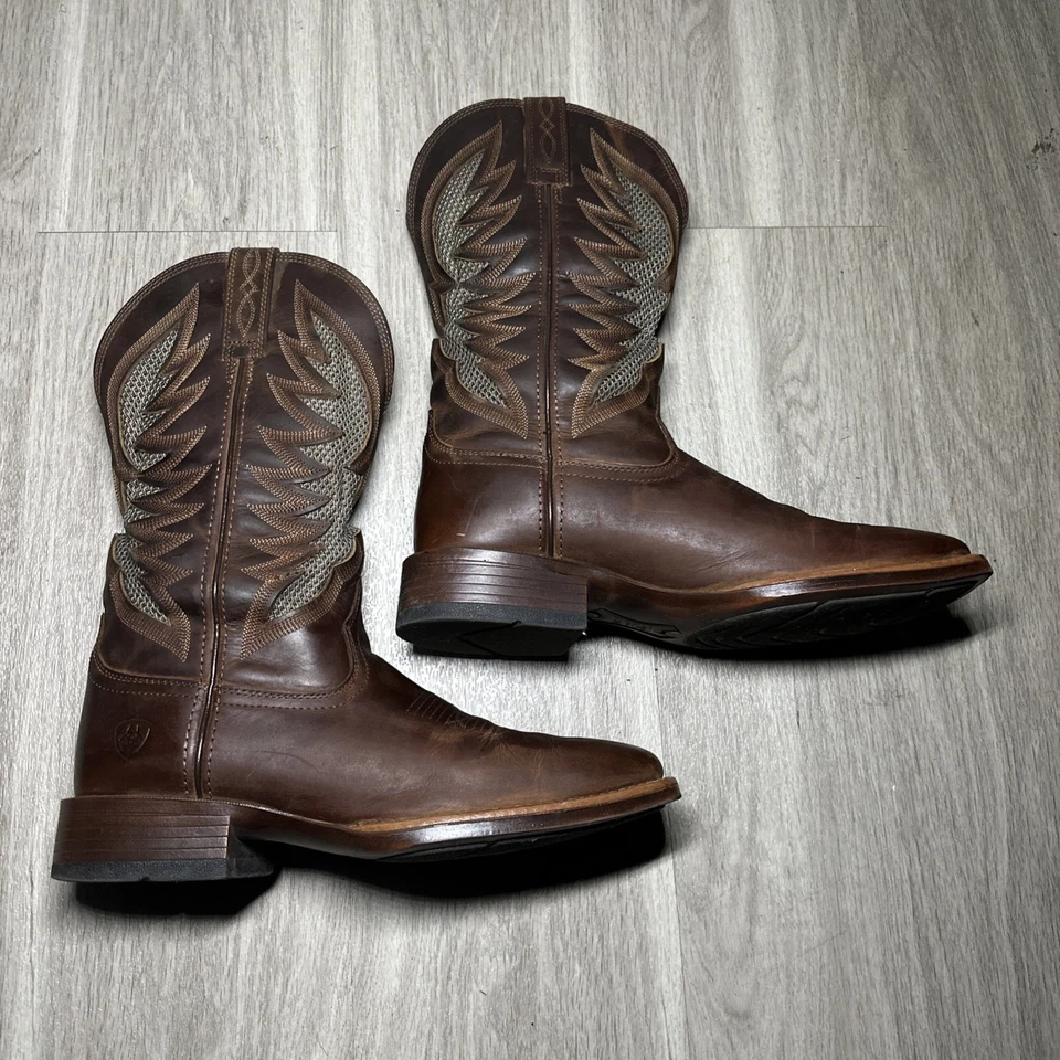 Botas de Vaquero de Cuero Ariat Para Hombre Marrón Oscuro Bordadas EE. UU. TALLA 9D Foto 4 de 4