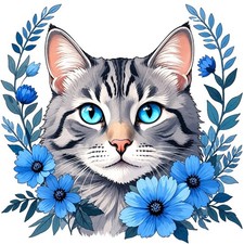 30 Custom Vintage Blue Cat Personalized Address Labels