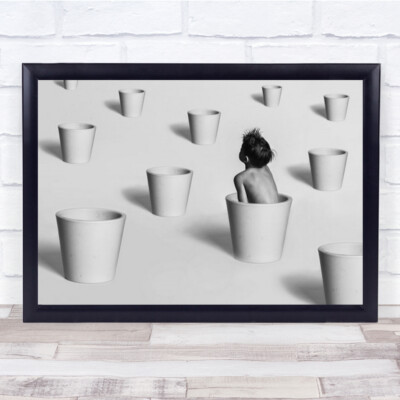 Where Am I B&W Boy Kid Kind Topf Töpfe sitzen sitzend Muster Wandkunstdruck