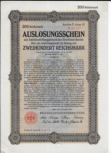DEUTSCHLAND 200 REICHSMARK 1925 UNC 44726,44727,44728, GEFALTET, ANLEIHEAUSGABE DES REICHES - Bild 2 von 6