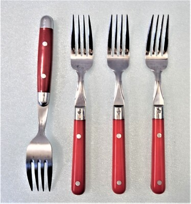 LIFE TIME STAINLESS PARIS SPLENDOR RED FLATWARE, Korea: 3 DINNER FORKS + 1 FREE