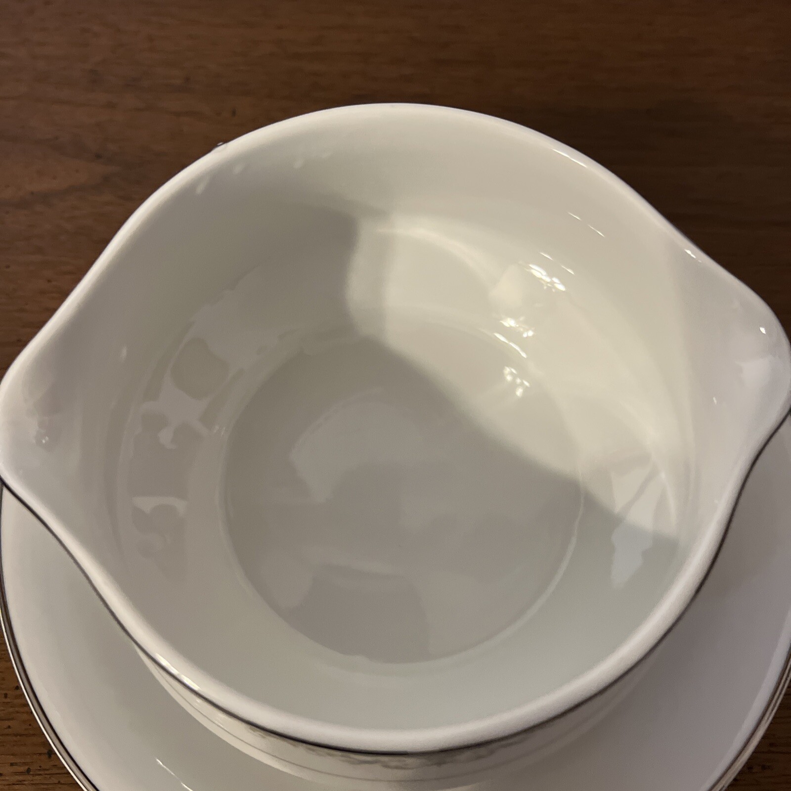 Vtg Fine Porcelain Japan Diane Gravy Boat With Attached Under Dish