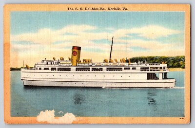Postcard S.S.Del-Mar-Va. Ferry Between Little Creek & Cape Charles Virginia E 15