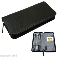 Pilot Round Fastener Pen Case Cowhide Leather Pensemble Black New Gift