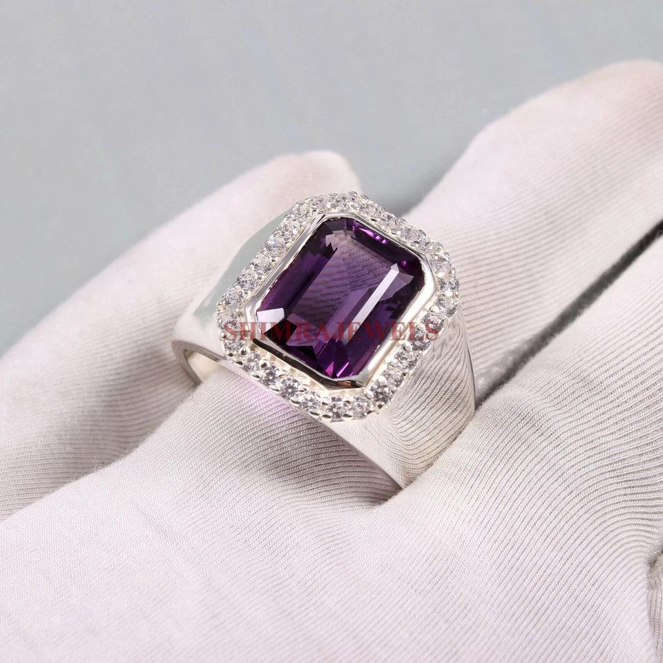 Natural Amethyst Gemstone with 925 Sterling Silver Ring for Men's #263 - Image 3 of 3