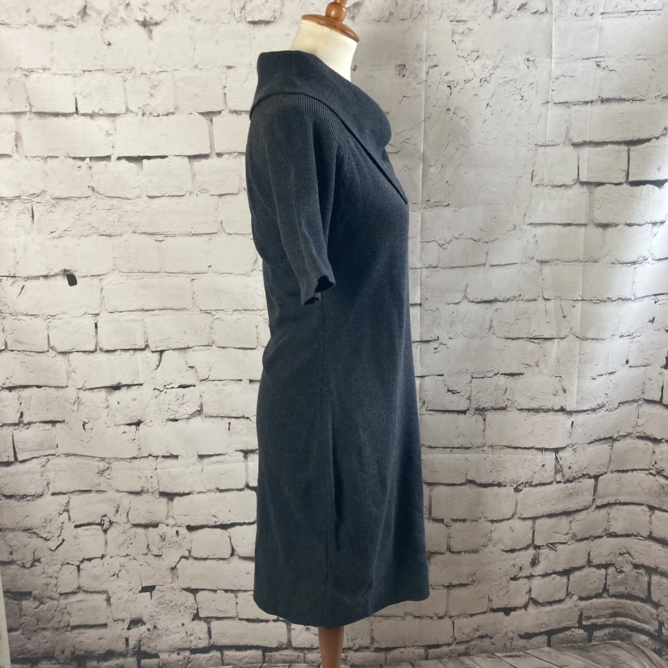 Vestido Suéter Calvin Klein Para Mujer Talla Pequeña Gris Cuello con Cremallera Elástico Tejido Suave Foto 4 de 4