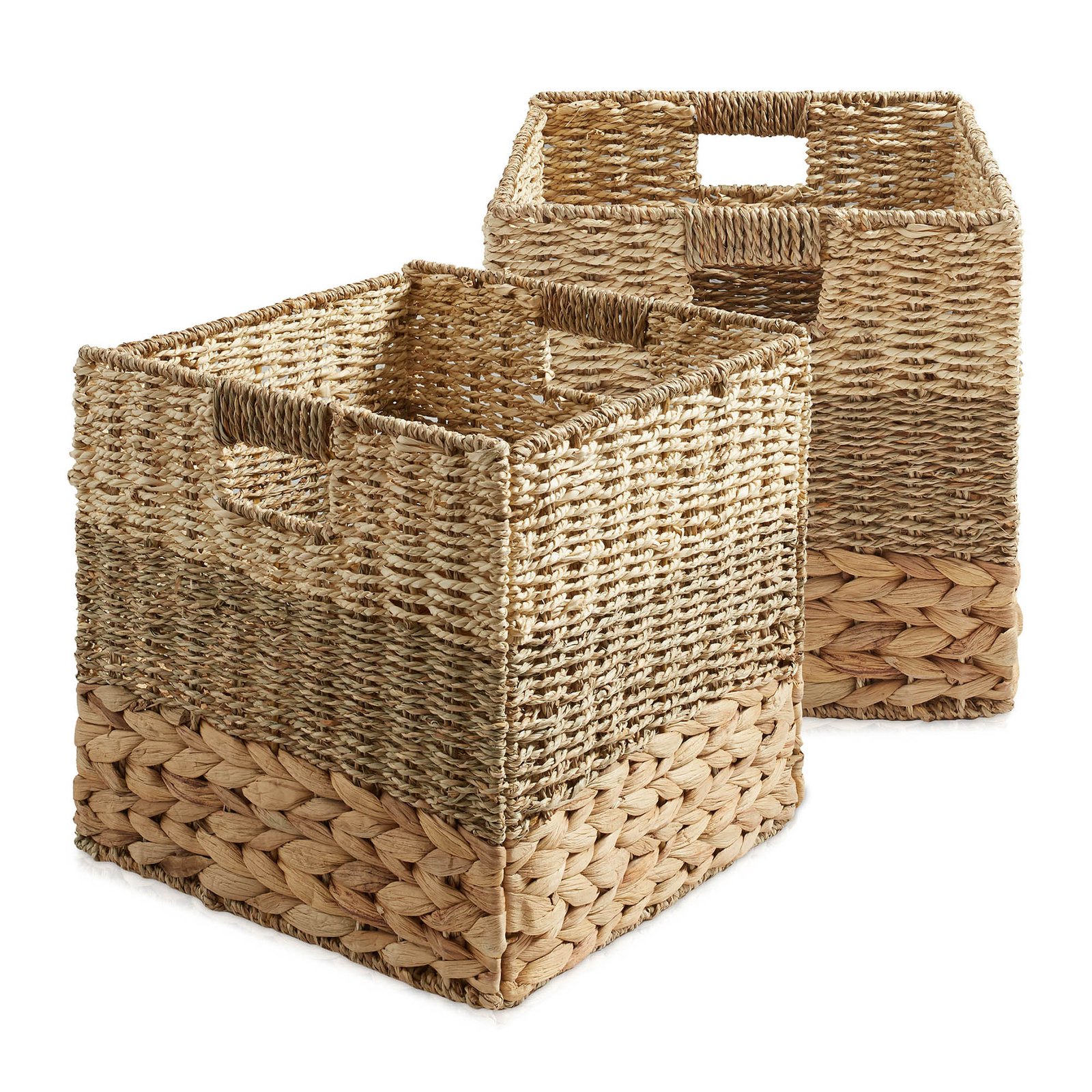 2pk 13" Mixed Weave Storage Cubes, Square Shelf Basket Bins, Natural Wicker