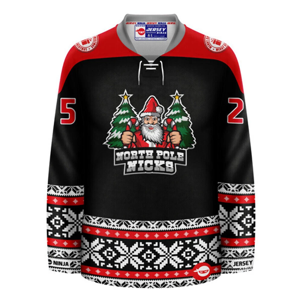 Christmas North Pole Nicks Black Holiday Hockey Jersey