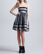 $895 RED VALENTINO Strapless Full Skirt Jacquard Dress IT 40, Sz 2 black