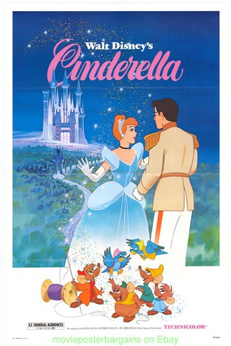 CINDERELLA MOVIE POSTER R1981 FOLDED NEAR MINT ONE SHEET WALT DISNEY ANIMATION