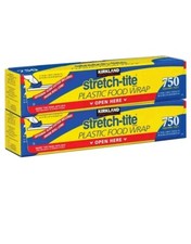 Kirkland Signature Stretch Tite Plastic Food Wrap 2 Pack 750 Sq Ft Slide Cutter