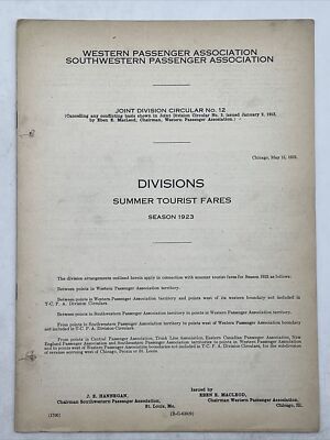 1923 WESTERN PASSAGIERVERBAND SOMMERAUSFLUGSTARIFE Gemeinsames Rundschreiben Nr. 12