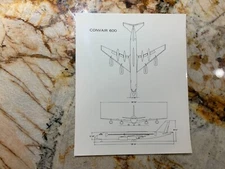 Convair 600 Luxury Jet Airliner Aircraft Measurement Line Drawing Photo #2007
