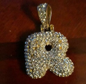 Authentic Bubble Letter "R" Yellow Gold Plated Iced CZ Charm
